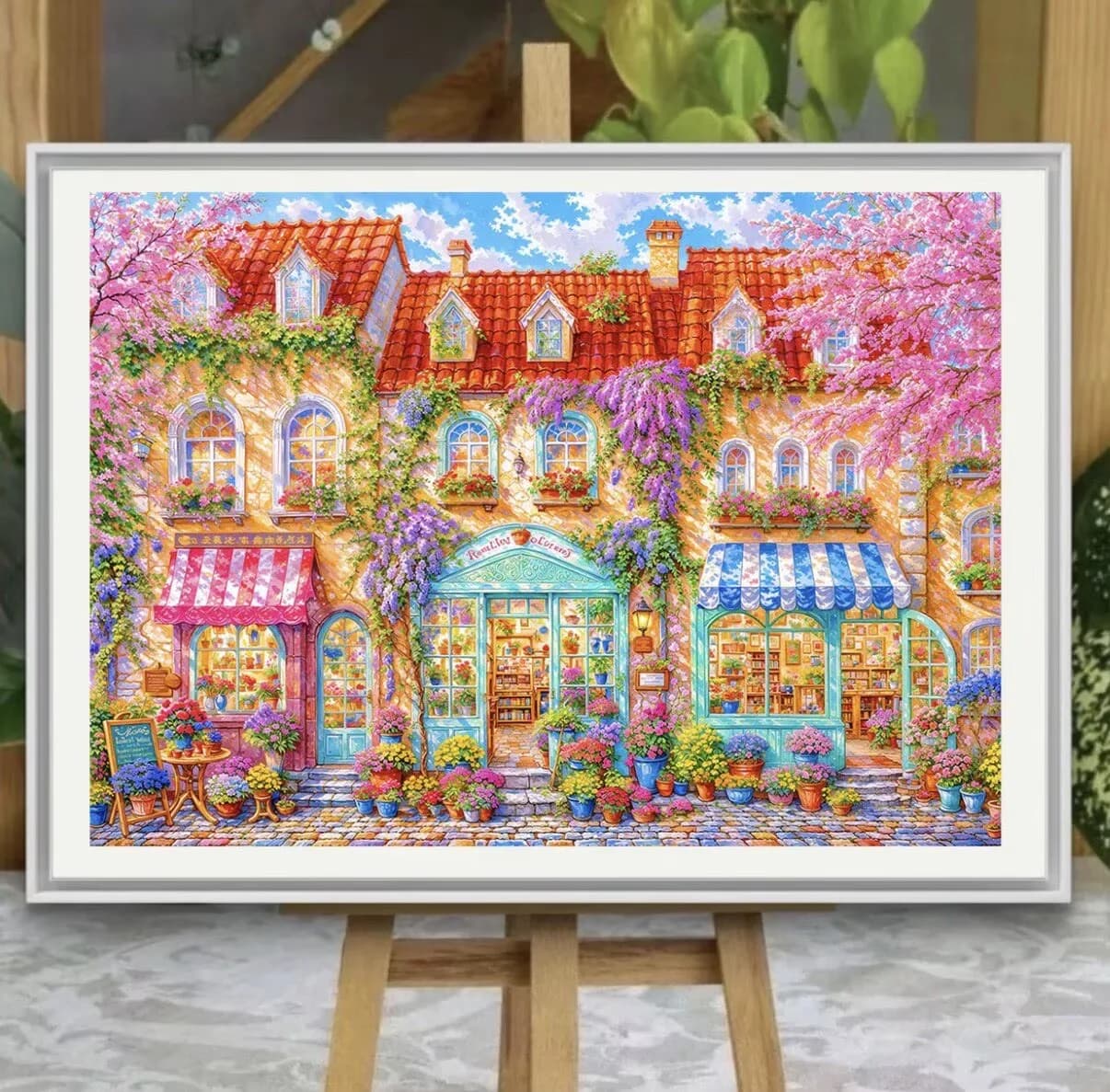 9CT 120X90CM Flowers Street Needlework,DIY Living Room Printed Cross Stitch,Set For Embroidery Kit Full Cotton Threads 76 Colors