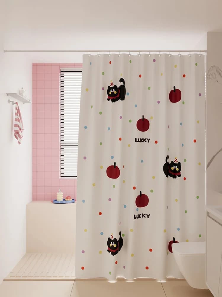 Set Tenda Doccia Stile Cartone Animato, Impermeabile, Senza Foratura, per Uso Domestico, in Poliestere