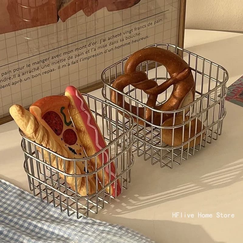 Metal Desktop Storage Basket Box Office Cosmetics Makeup Storage Box Desk Organizer Stationery