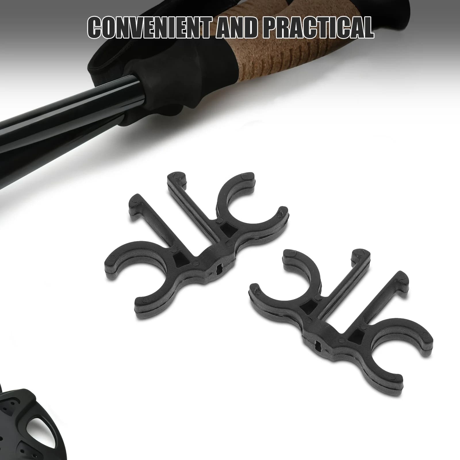 5 piece trekking stick clip, universal, suitable for trekking, hiking, ski poles, walking sticks, convenient storage solution, robust design