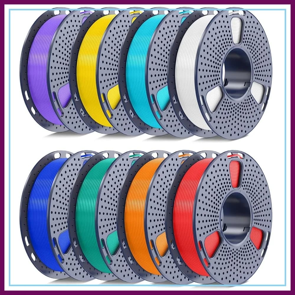 Filamento PLA 250g 1.75mm, Set da 8 Colori, 8 Bobine, Avvolgimento Ordinato, Confezionato Sottovuoto, Bianco/Rosso/Arancione/Giallo/Verde/Blu/Ciano/Viola