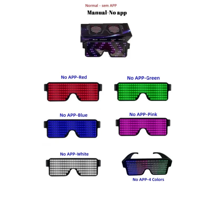 Nessun controllo APP Occhiali luminosi a LED Occhiali da sole luminosi per feste Carica USB Occhiali al neon a LED Luce lampeggiante Festa di festa Carnevale Prop