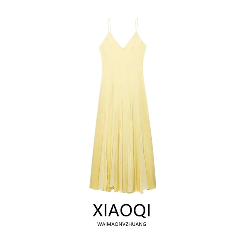 Summer 2026 New Women's V-neck Versatile Backless Commuter Strap Dress City Commuting Casual Style 100% Other Material