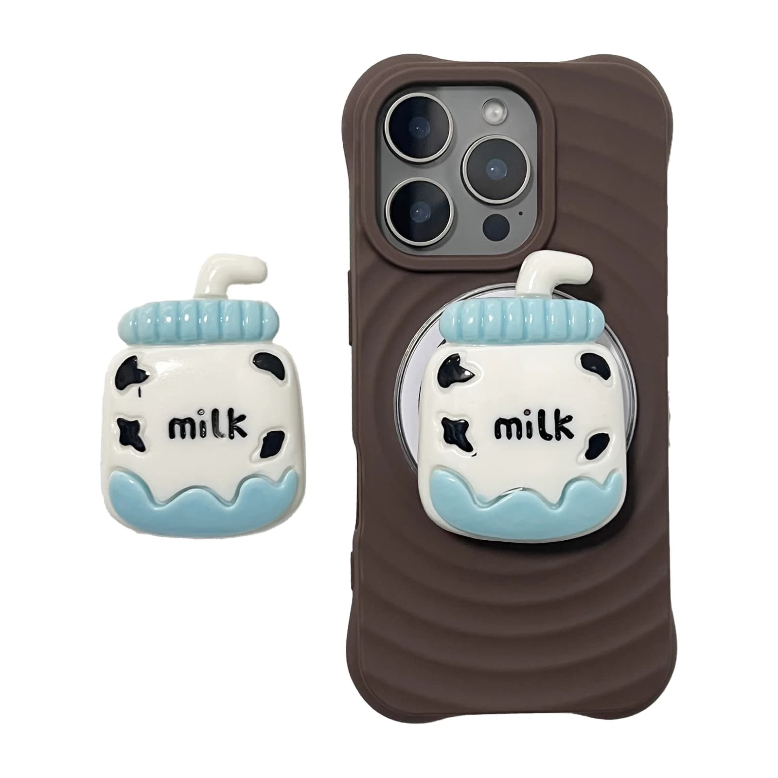 Carino 3D Blu Bianco Bottiglia di Latte Supporto Del Telefono Griptok Supporto Per iPhone 17 16 PM Samsung Grip Tok Presa Staffa Ragazza Regalo
