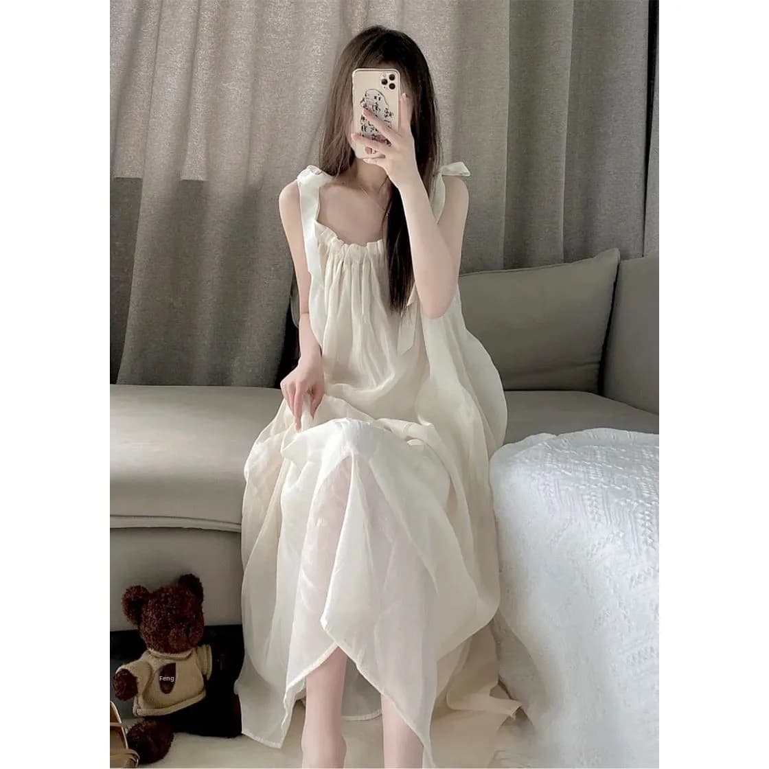 Pure Desire Style White Strapless Dress Women's Summer Beach Holiday Skirt Three-quarter Sleeve Other Material 100% Citywalk
