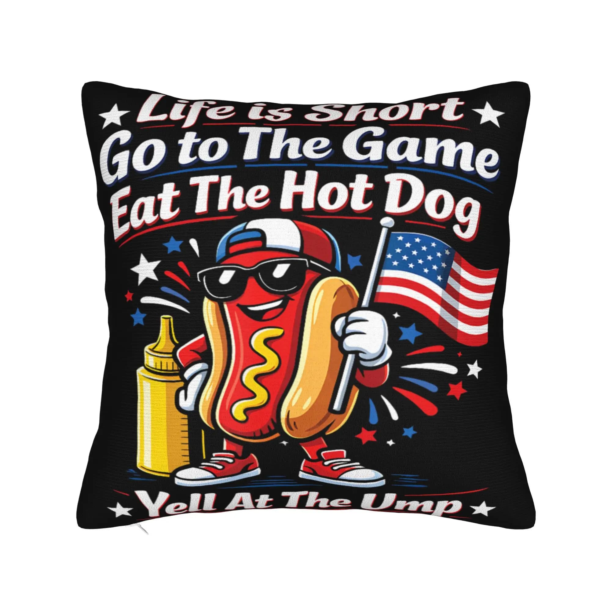 Fodere per cuscini decorative Life is Short Go to The Game Eat The Hot Dog Yell At The Ump Fodere per cuscini quadrate in diverse misure