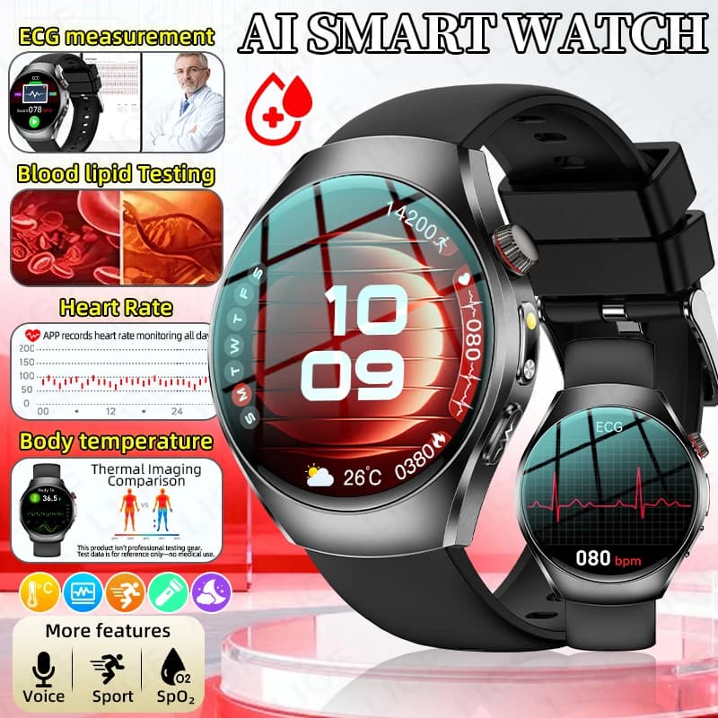 Nuovo Smart Watch Uomo Donna Analisi della salute 1.43 ''AMOLED ECG + PPG Acido urico Lipido Cura del grasso corporeo Orologio Chiamata Frequenza cardiaca Smartwatch
