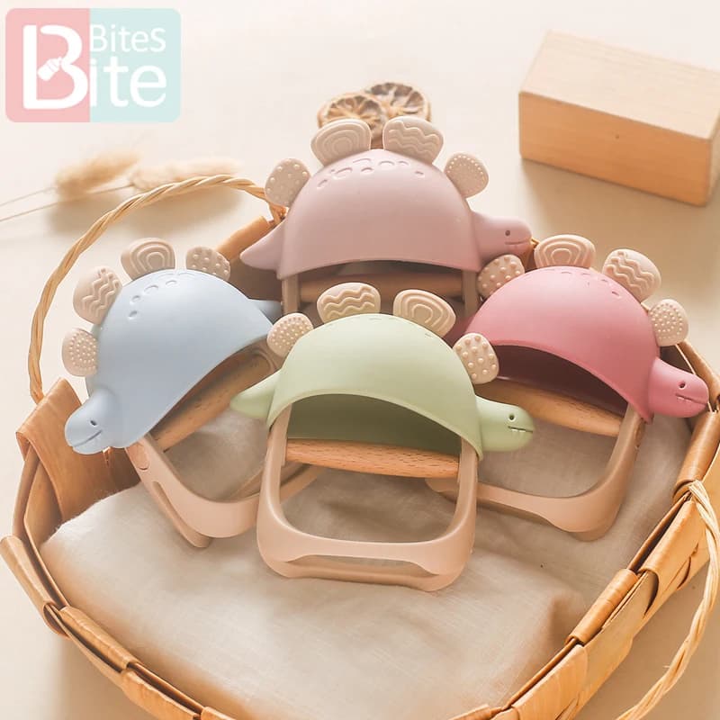 Massaggiagengive in silicone per bambini Guanti in silicone per dinosauro Utensili per la cura del bambino 0 12 mesi Cura dei denti Sonaglio in silicone Giocattoli Gomma da masticare Bambino