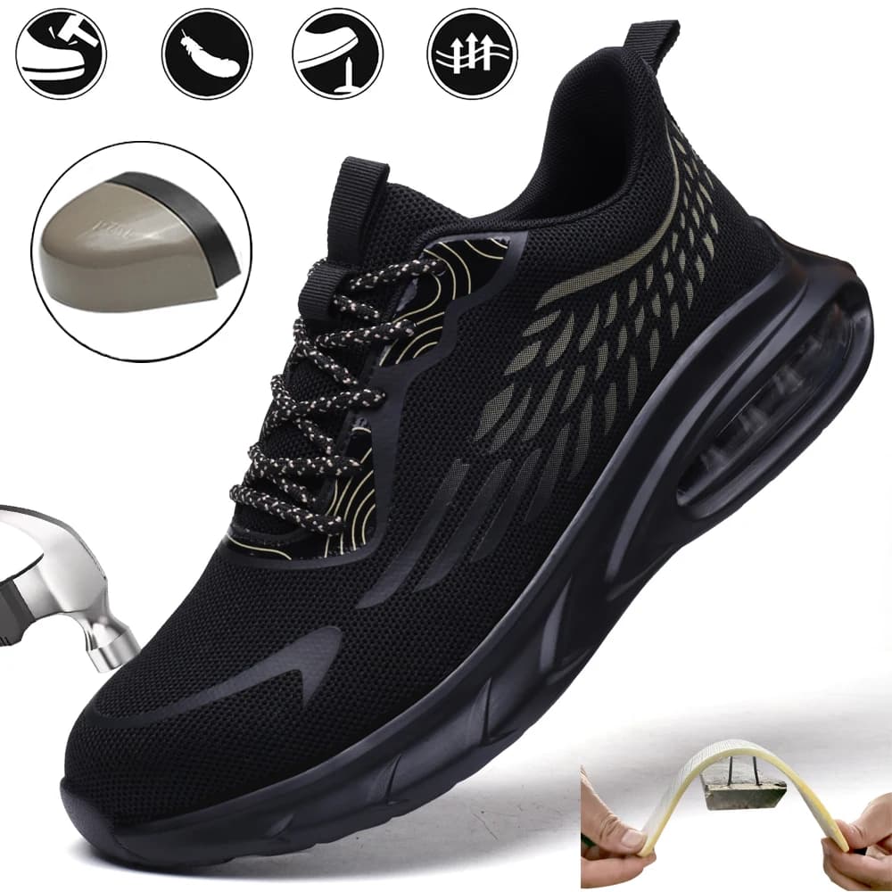 Scarpe antinfortunistiche da lavoro Scarpe da ginnastica da lavoro da uomo Scarpe protettive con punta in acciaio Stivali da lavoro antiforatura Scarpe con cuscino d'aria indistruttibili