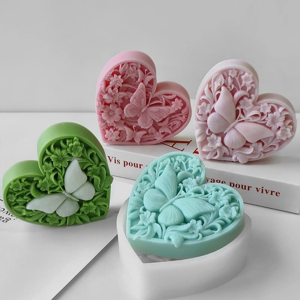 Heart-Shaped Butterfly Candle Silicone Mold for DIY Resin Valentine's Day Heart-Shaped Decorations Plaster Ornaments Mould
