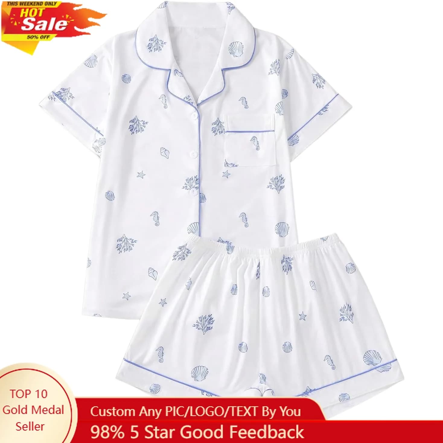 Women's floral pyjamas with serrated collar and pyjamas print in two pieces
