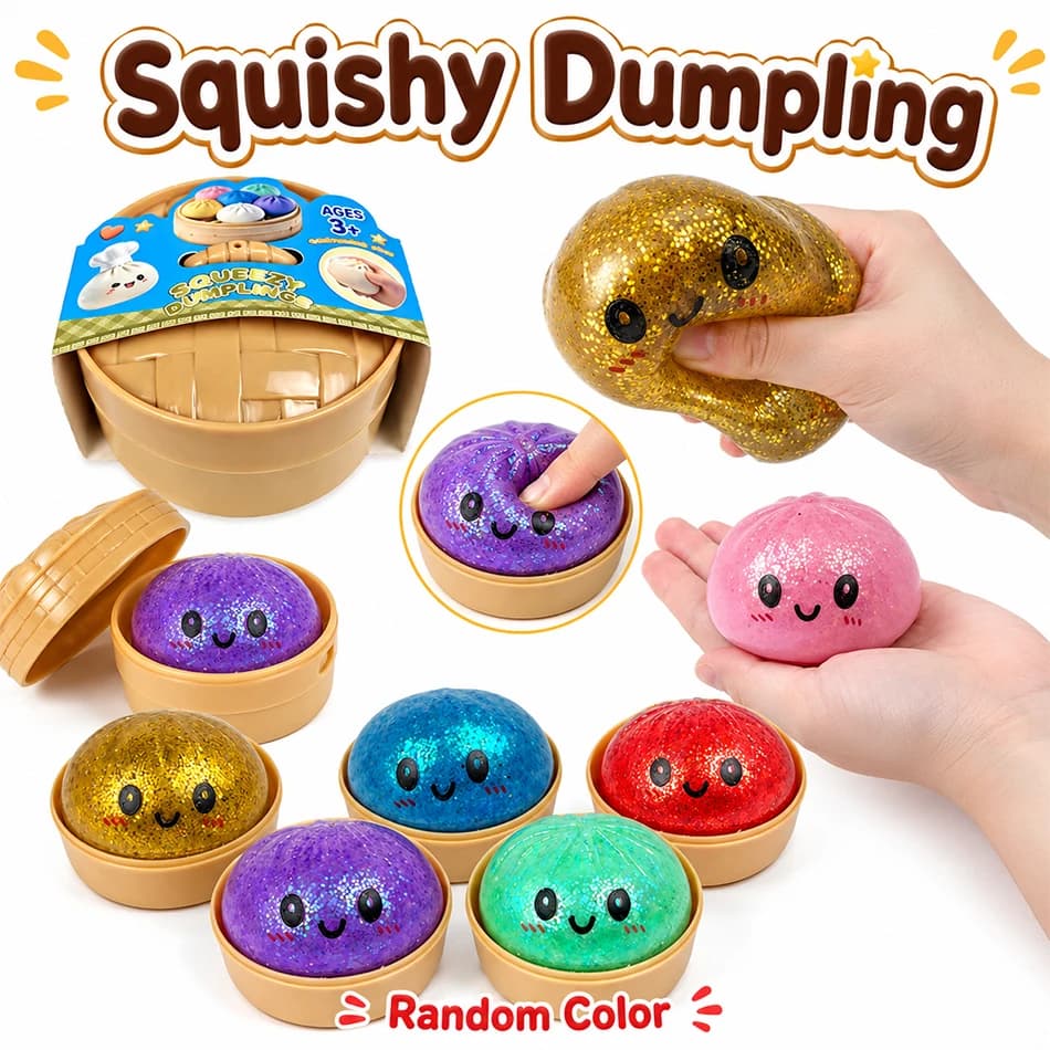 2026 Realistic Giant Dumpling Squeeze Toy with Bamboo Steamer Soft TPR Dough Ball Decompression Fidget Toy Creative Funny Gift