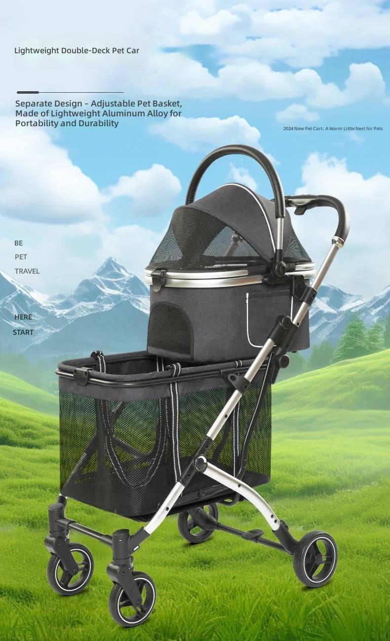 Pet Stroller, Large Space Double Deck, Removable Design for Multiple Cats and Dogs, Durable and Comfortable Pet Carrier