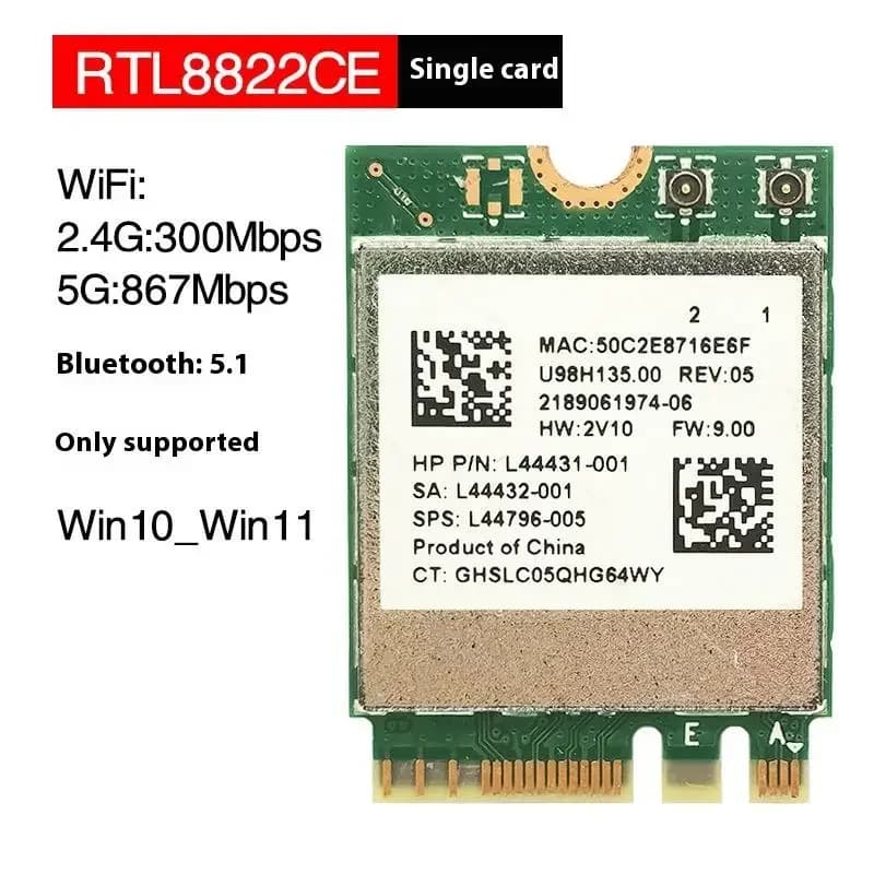 1 Set NGFF 2.4Ghz Scheda WIFI compatibile Bluetooth Scheda connettore IPX RTL8822CE Scheda Wifi M2 dual-band 802.11ac 1200Mbps