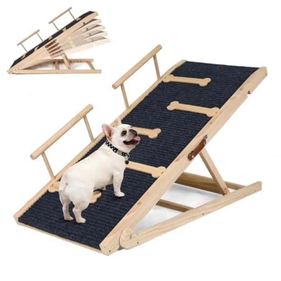 , Non-Slip Pet Ramp with 5 Adjustable Heights, Portable Foldable Wooden 40 Long Pet Stairs for Small Large Old Dogs Cats - Ligh