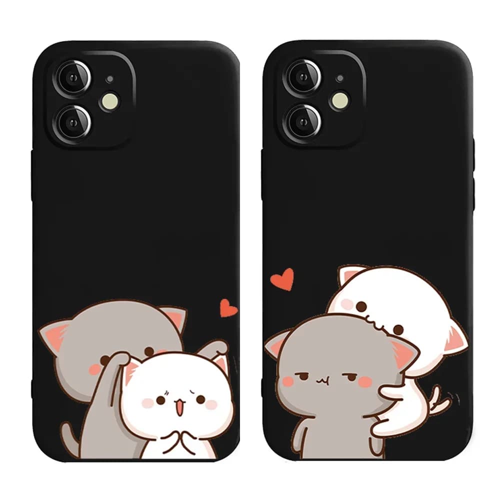 Nice cartoon Cat coupled Lovers Pair Phone Cases for iPhone 16 13 15 11 12 14 Pro Max Mini XR SE 8 7 15 Plus Fundas Covers