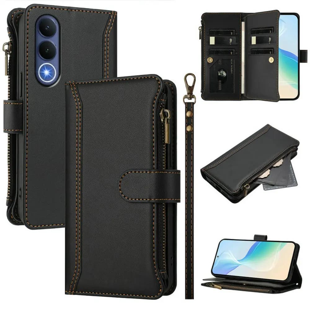 For Vivo V70 FE Flip Case Crossbody 9-Card Leather Funda for Vivo V70 Lite Zipper Wallet Cover Vivo V60 V50 Lite V60E V50E Etui