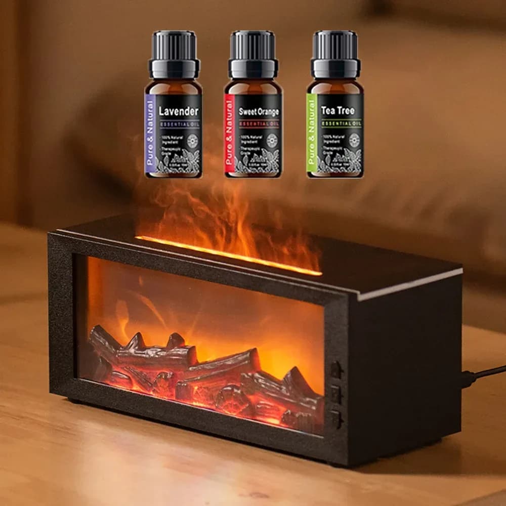 Umidificatore e diffusore di aromi con olio essenziale, macchina per aromaterapia per la casa, umidificatore per fragranze per ambienti con fiamma notturna Li