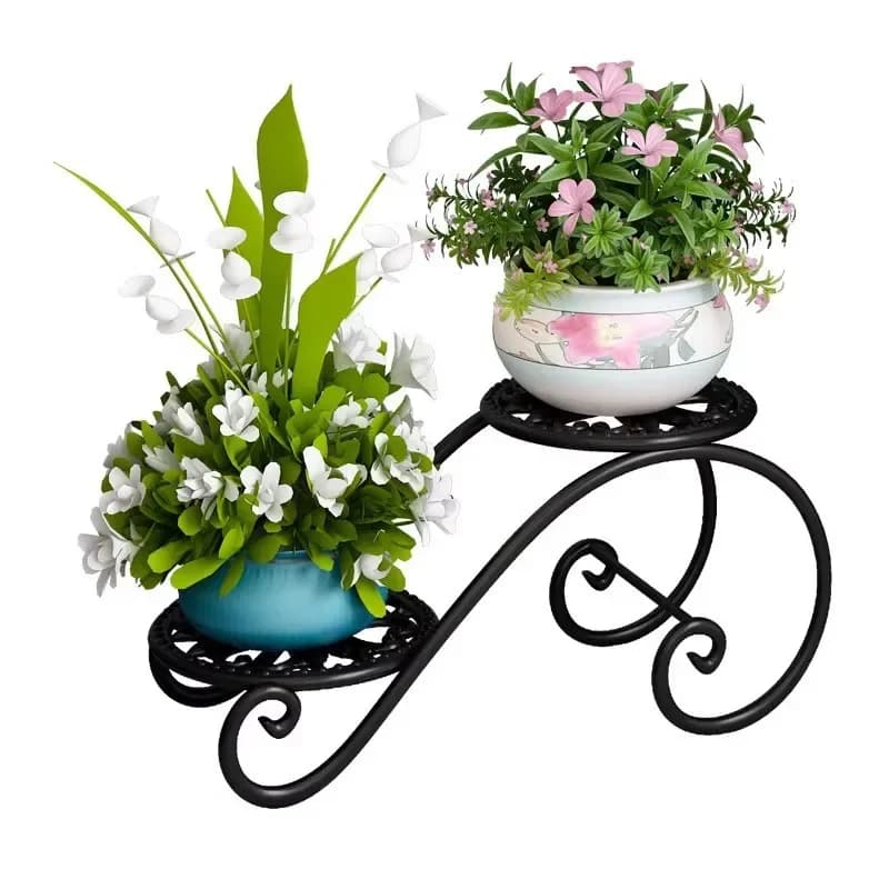 DSA two-layer flower stand wrought iron balcony floor-to-ceiling pendulum indoor simple flower pot stand living room green dill