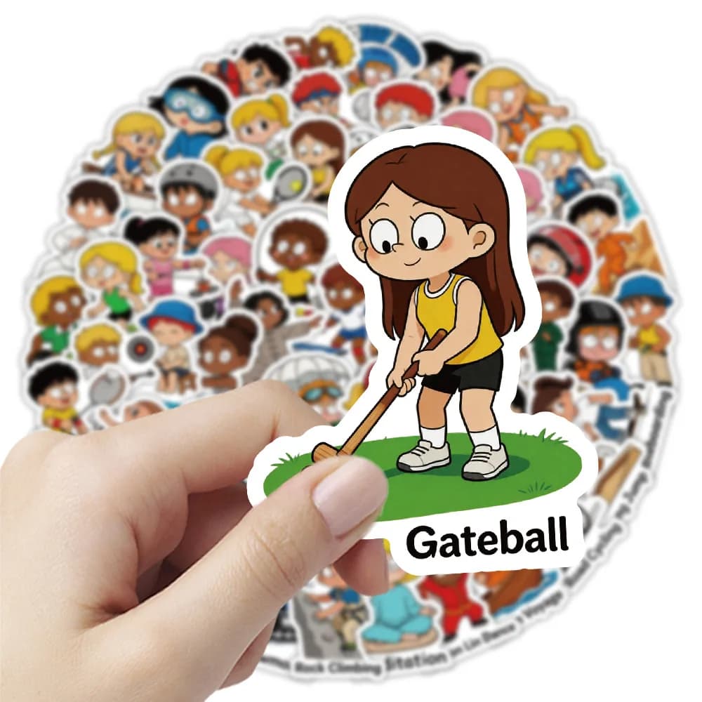 Set di 70 Adesivi con Personaggi Sportivi Cartoon, Senza Duplicati, Impermeabili, per Decorare Telefoni, Laptop, Caschi, Cartelle e Cancelleria