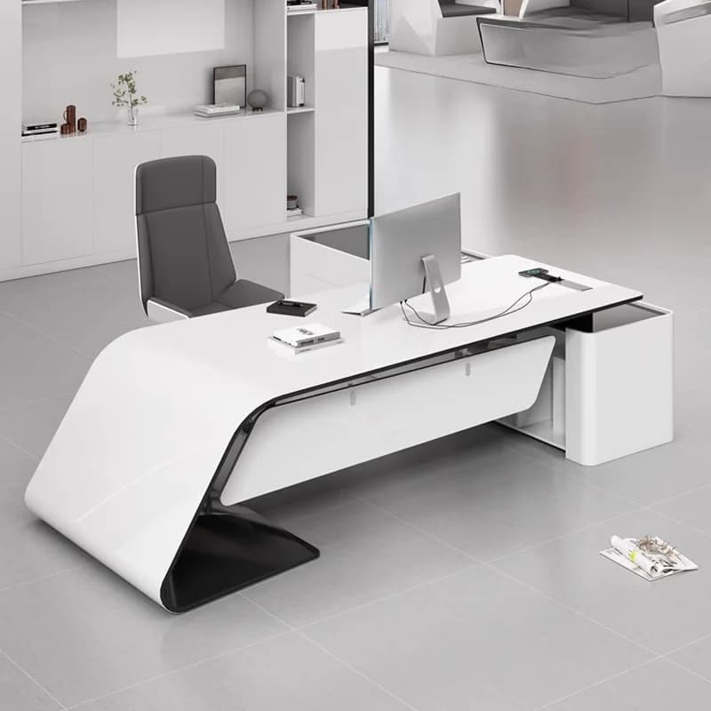 Scrivania Direzionale di Lusso Asthetic, Tavolo da Ufficio Moderno a L con Organizer, Postazione di Lavoro per Computer, Arredamento per Ufficio