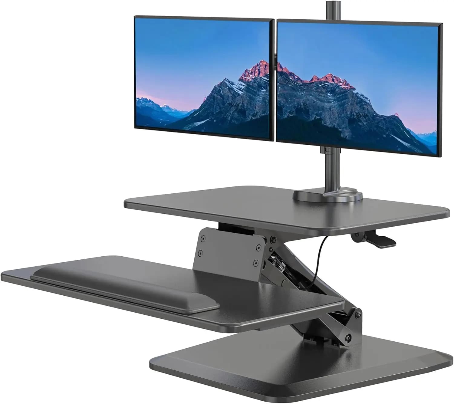 Mount-It! Convertitore per scrivania regolabile in altezza, supporto per scrivania con doppio monitor, postazione di lavoro regolabile in nero, piano superiore 23