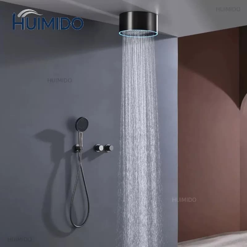 Built in Wall LED Shower Set Hot Cold Full Copper Concealed Ceiling Rain Shower Head