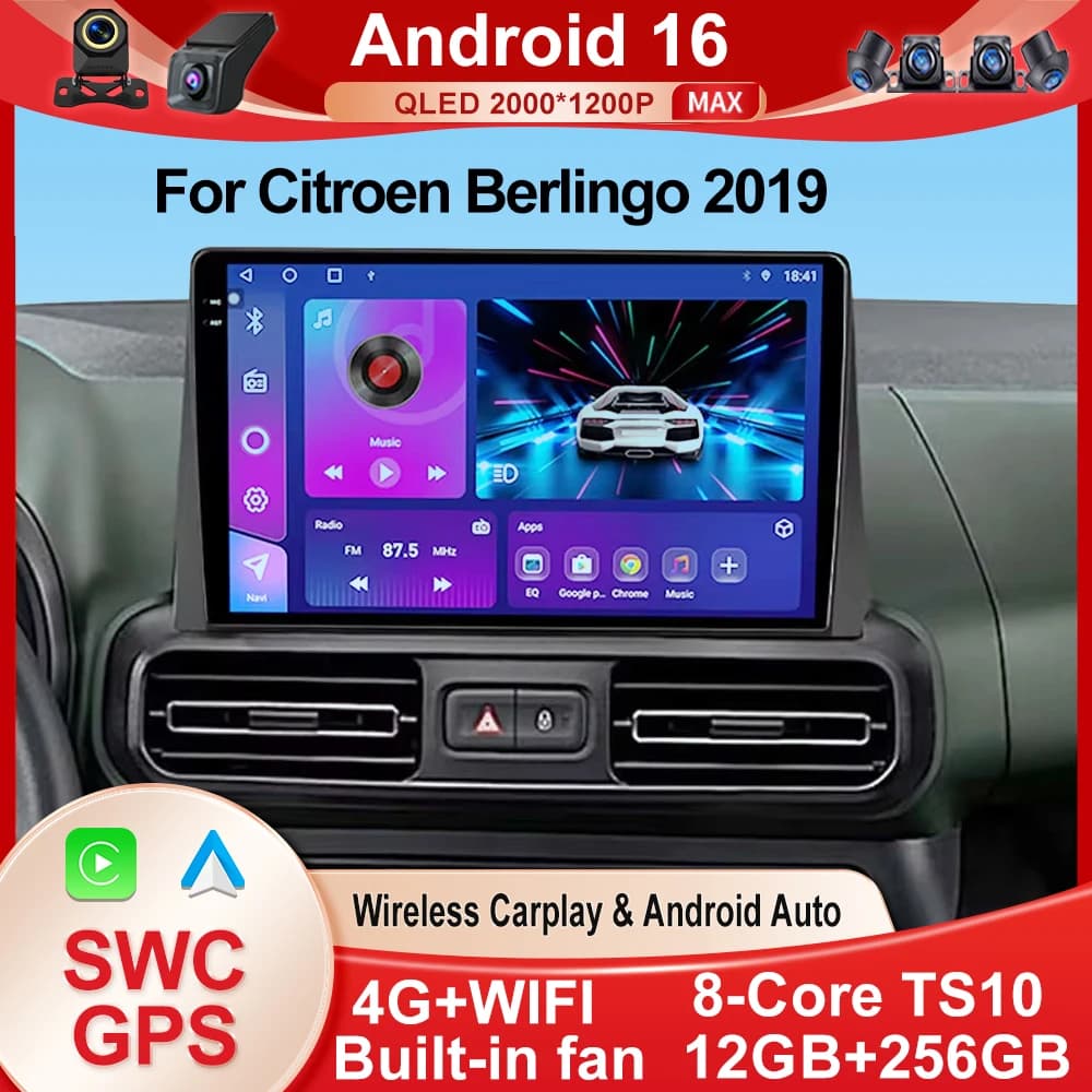 Android 16 Carplay Car Radio Stereo Multimedia Video Player For Citroen Berlingo 2019 Peugeot Partner Rifter 2020 For Opel Combo