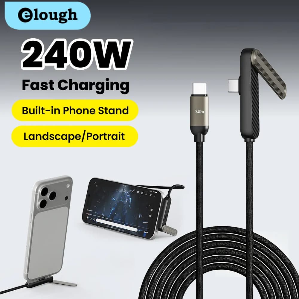 Cavo USB Type-C 2 in 1 da 240W con supporto da scrivania per ricarica rapida e trasferimento dati per iPhone 17, Huawei, Xiaomi, Samsung