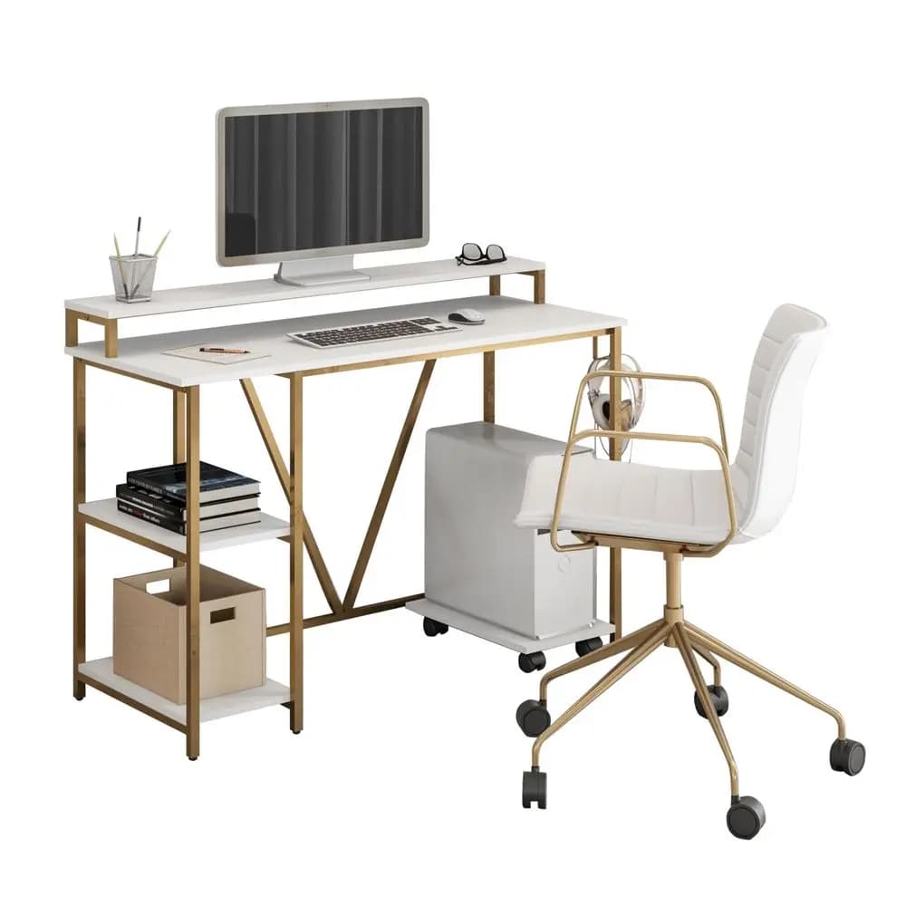 Scrivania per Computer Industriale con Ripiani Portaoggetti, Supporto per Monitor e Porta Accessori, per Ufficio Domestico e Laptop