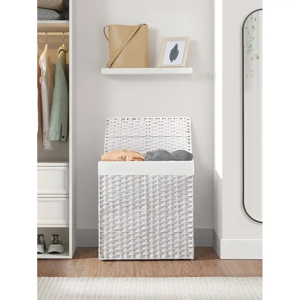 Cesto portabiancheria in vimini con coperchio, doppio cesto da 110 litri con 2 rivestimenti e 6 sacchi in rete per l'organizzazione della camera da letto