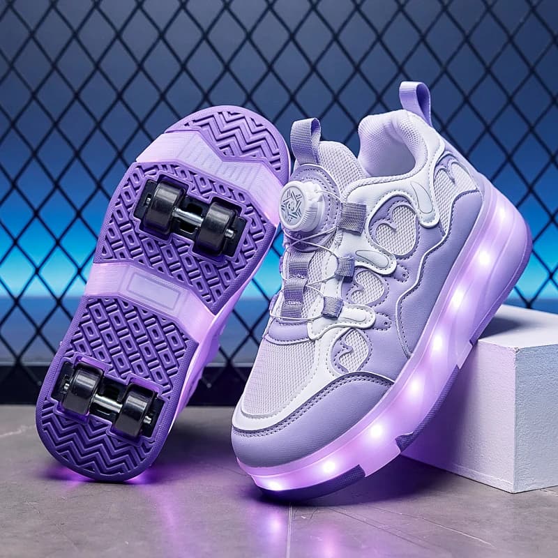 Children's Sneakers Girls Roller Skates Ice Skates Wheeled Pink Led Light Kids Led Shoes USB Charging Casual Footwear