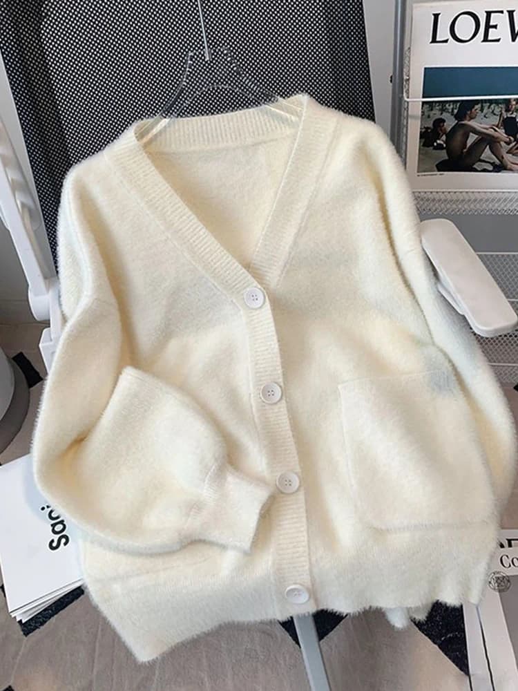 Cardigan Lavorato a Maglia con Scollo a V, Nuovo Stile Coreano in Velluto di Visone, Giacca Maglione Morbida a Maniche Lunghe