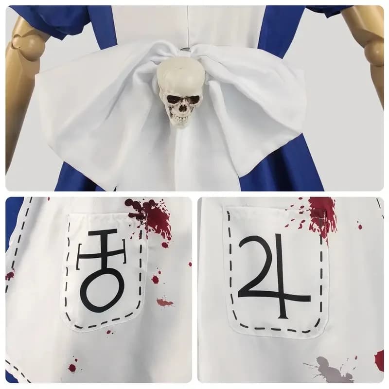 COSWomen's Alice Cosplay Costume with Necklace Maid Apron Dress for Halloween Madness Returns Theme Outfit