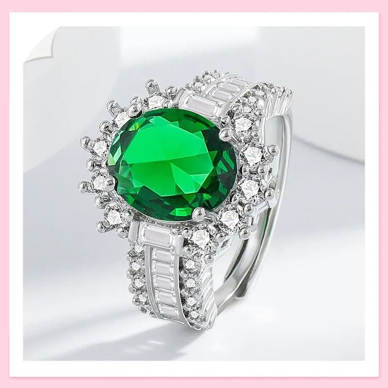 Anello a forma di uovo di smeraldo di tendenza per e-commerce, anello con piccolo diamante quadrato, anello da donna aperto per indice ad alta definizione