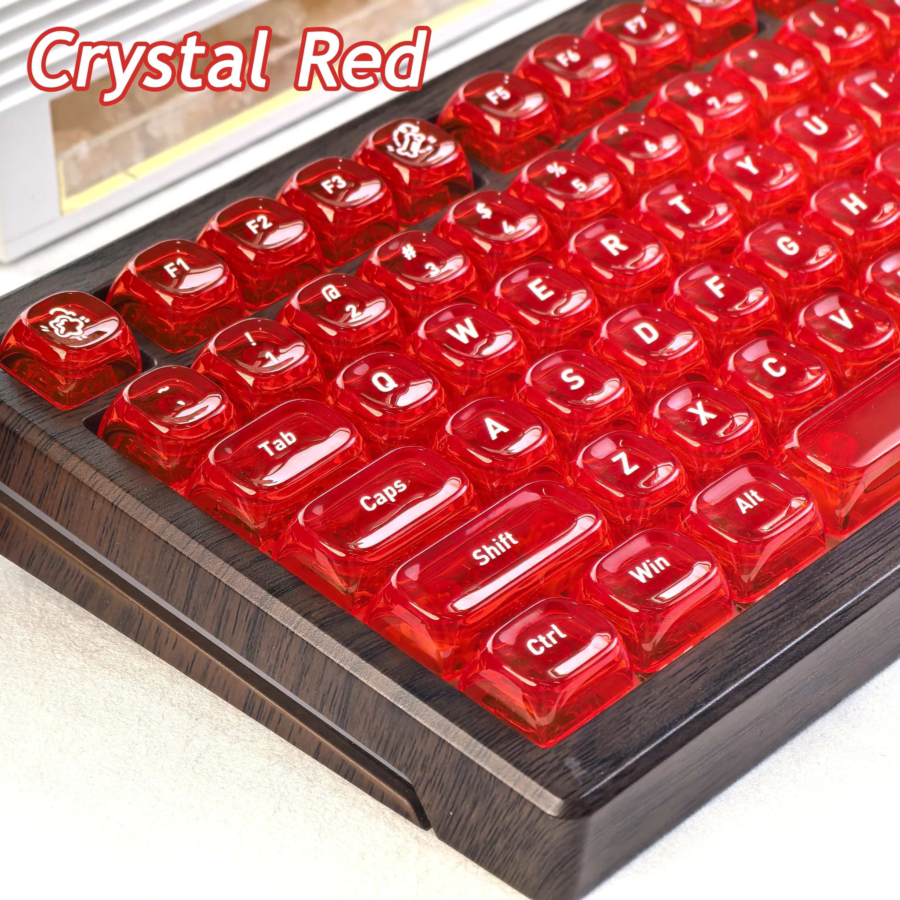 MAIMOOO Red Crystal Keycaps With Thick Ice Texture Backlit Transparent Pc Silk Screen Moa Mechanical Keyboard Keycaps