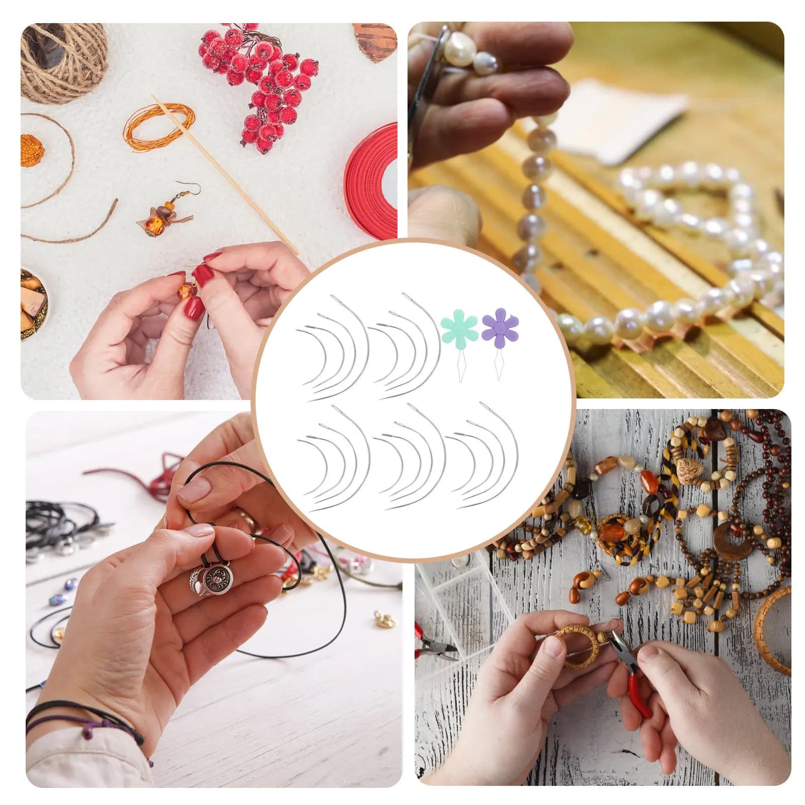Set di 1 Ago Curvo a Occhio Largo per Cucito, 2.0 2.5 3.0 3.5 Pollici, per Cucito a Mano, Tappezzeria e Quilting, Resistente, con Infilatore