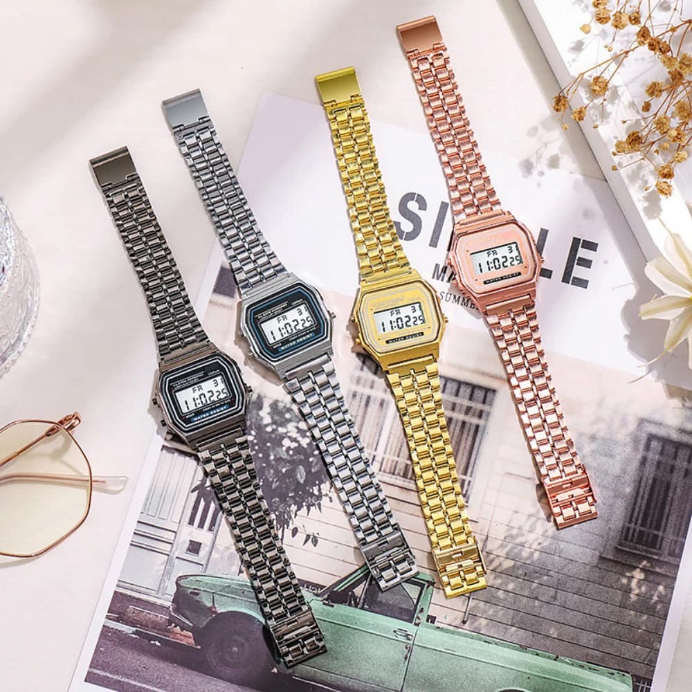 Elegant Digital Women's Watch Electronic Wrist Watch Stainless Steel Gold Silver Men's Watch Zegarek Damski