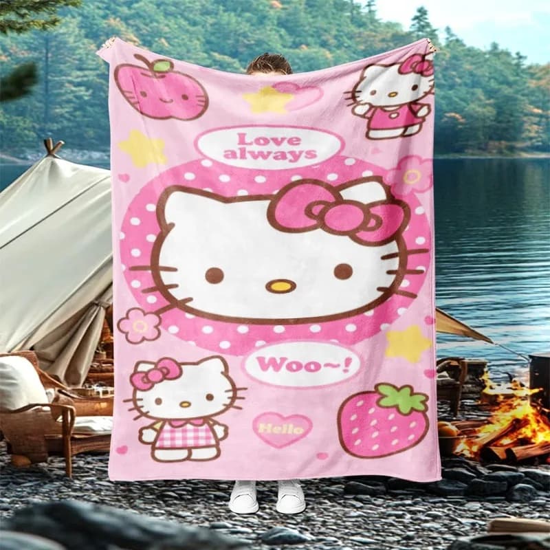 Simpatica Coperta in Flanella Hello Kitty, Stampa Frutta Kawaii Sanrio, Morbida e Calda Coperta per Bambini, Camera da Letto, Divano, Campeggio, Arredamento Casa