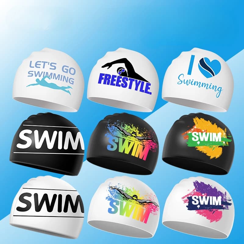 Women's Printed Swim Head Silicone Swim Head Silicone Ear Guard Large Long Hair Earphones Adult Swimming Head Pool Accessories