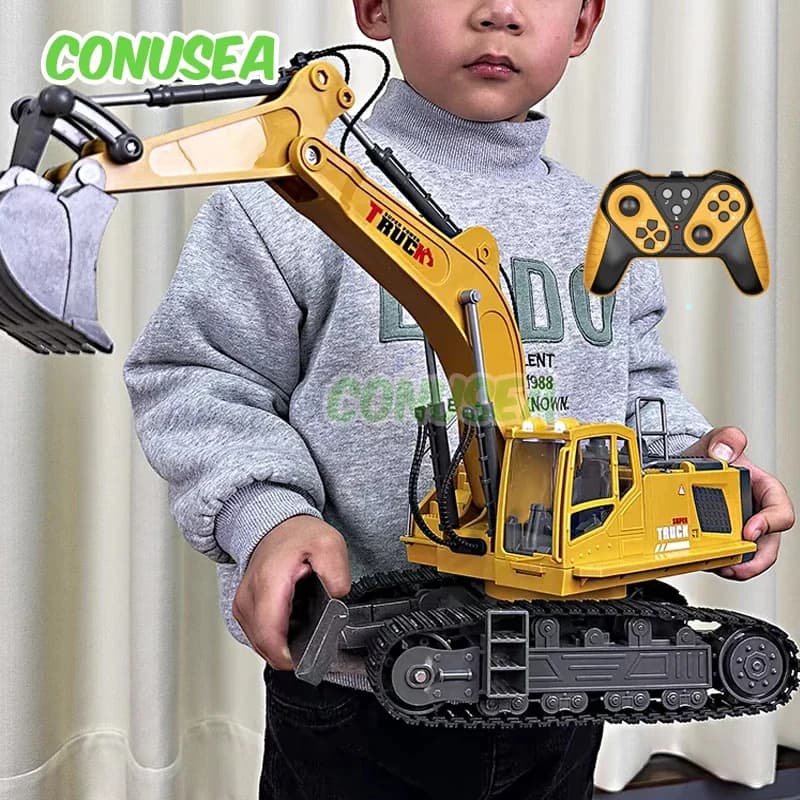 Giocattolo per camion con escavatore Rc in lega per bambini Camion di ingegneria telecomandati Giochi di macchine per veicoli elettrici per bambini Regali di compleanno per ragazzi