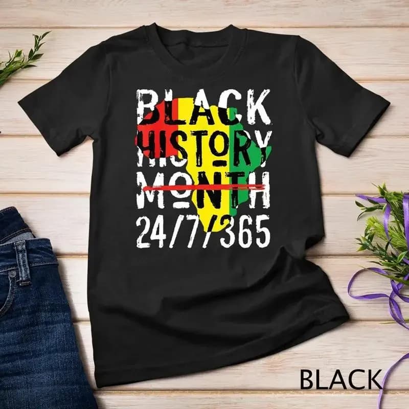 Black History Month 24 7 365 Africa Map Melanin Maglietta unisex