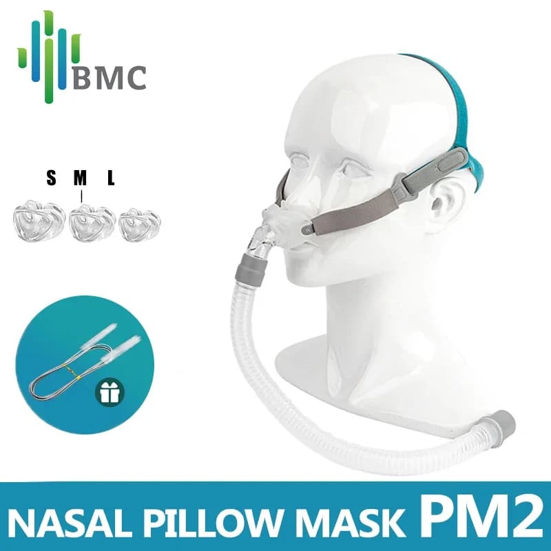BMC PM2 Nasal Pillow CPAP Mask 360° Front Hose S/M/L 3-in-1 Compatible with CPAP/BiPAP Machine for Better Sleep Comfort
