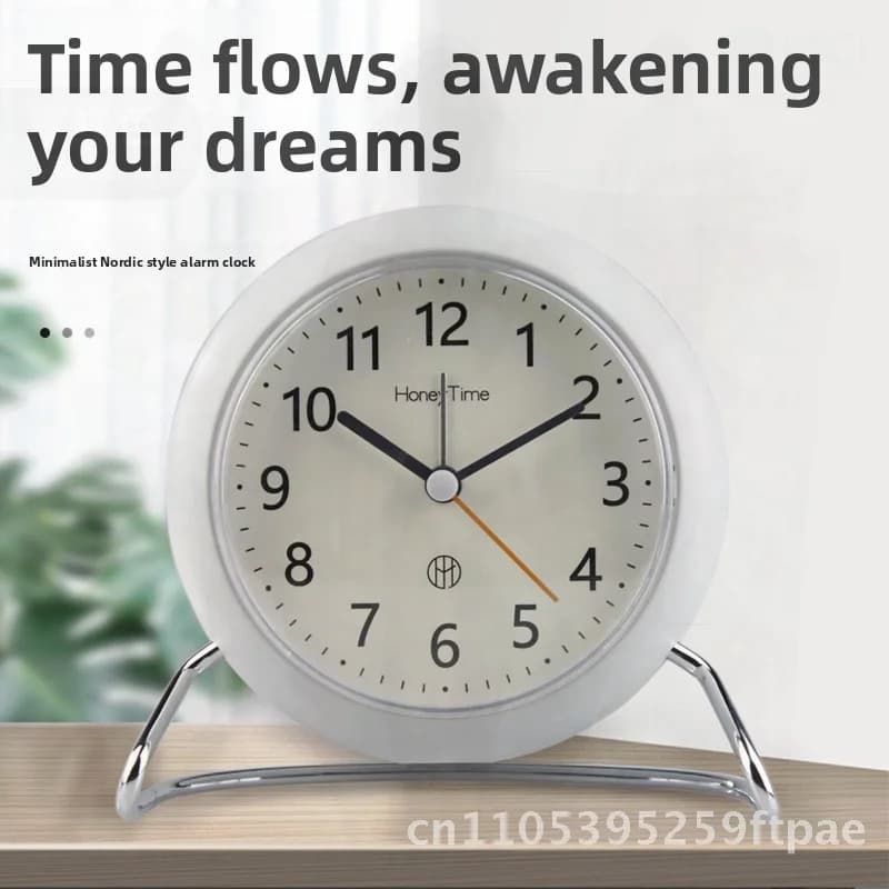 Modern Nordic Style Quiet Sweeping Seconds Table Clock Night Light round Alarm Clock Bedside Home Decoration Blue Black Orange