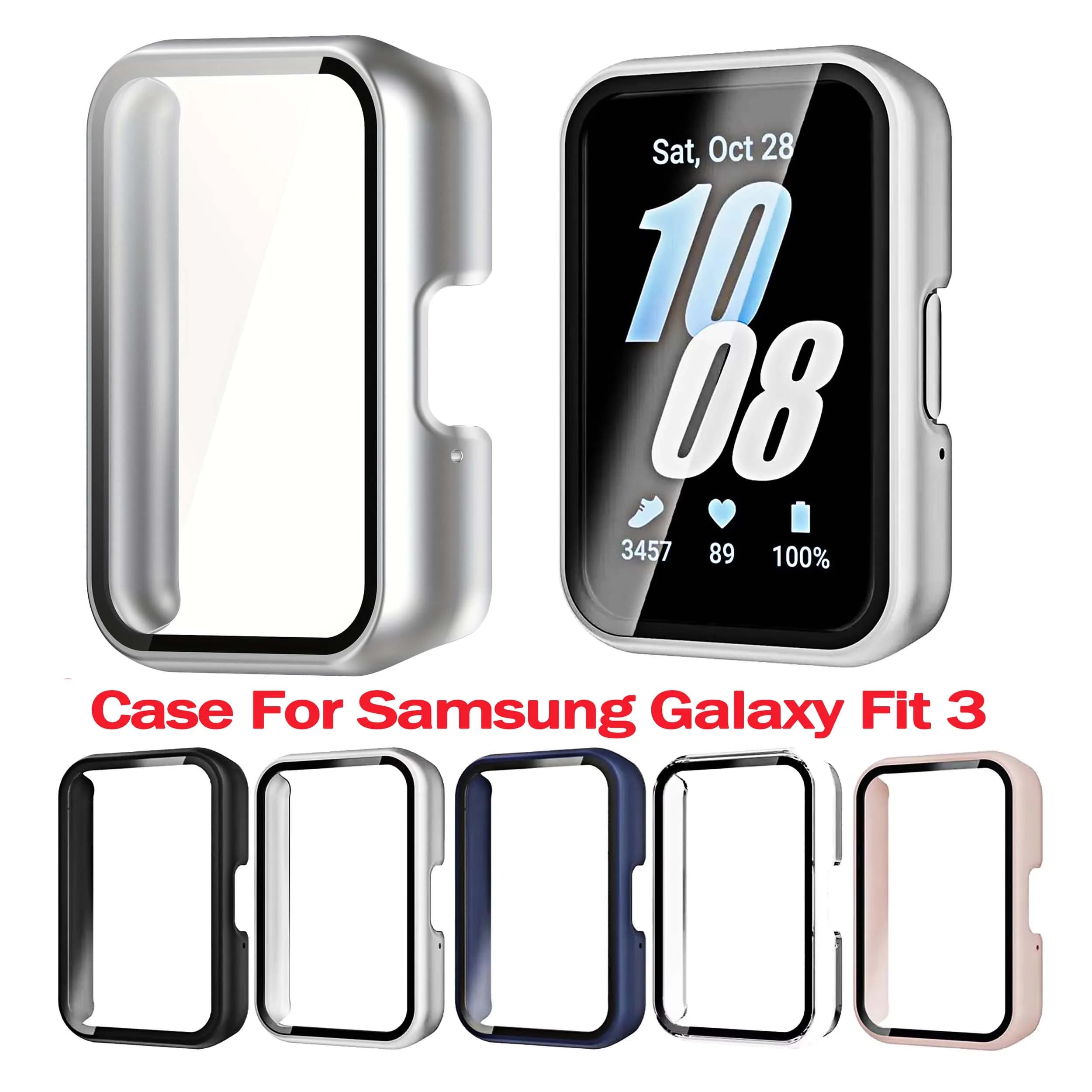Case for Samsung Galaxy Fit 3 with Tempered Glass Screen Protector, PC Rigid Bumper + Glass for Galaxy Fit3 Accessories