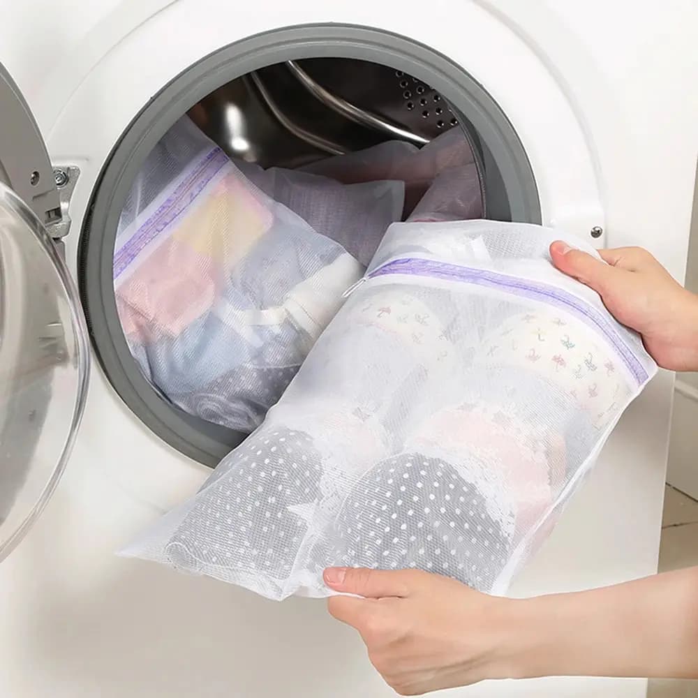 1 set of 3 bags for special care of the washing machine for clothes classified in three pieces fine purple knit with zipper