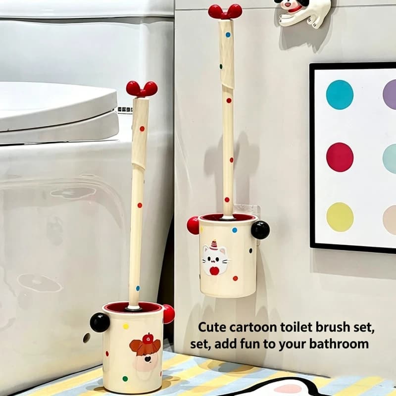 Simpatica spazzola per WC a pois, con manico lungo e base, spazzola per WC da parete per angoli ciechi, set per la pulizia del bagno