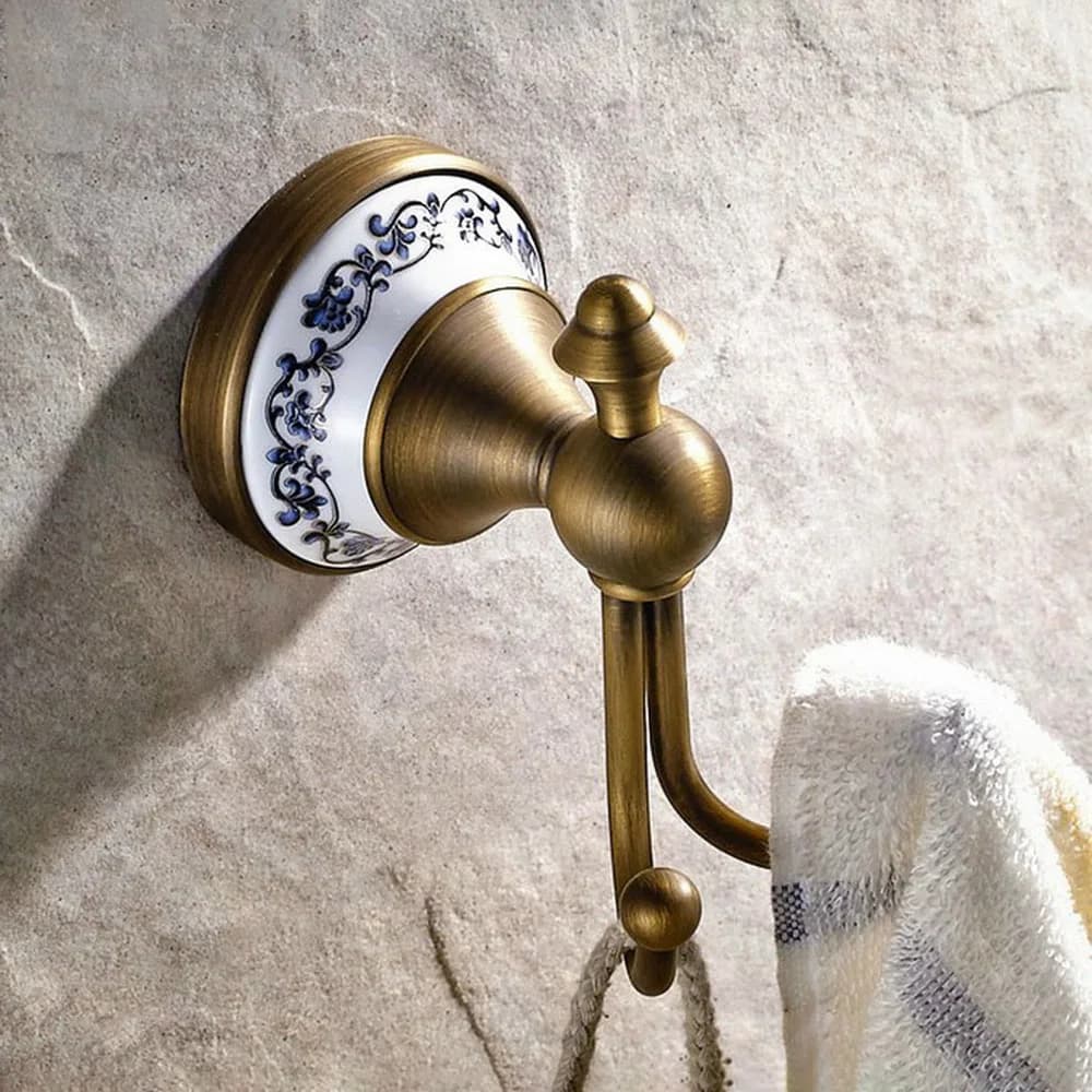 Ottone antico Montaggio A Parete Asciugamano Cappotto Robe Ganci Holder base In Ceramica Cappello Appendiabiti Kba410