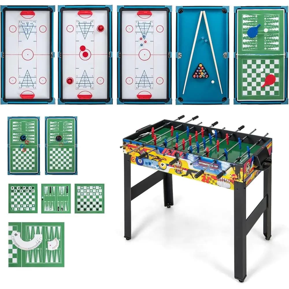Tavolo da Gioco Multifunzione: Biliardo, Ping Pong, Air Hockey, Bowling, Shuffleboard, Scacchi, Backgammon per Adulti
