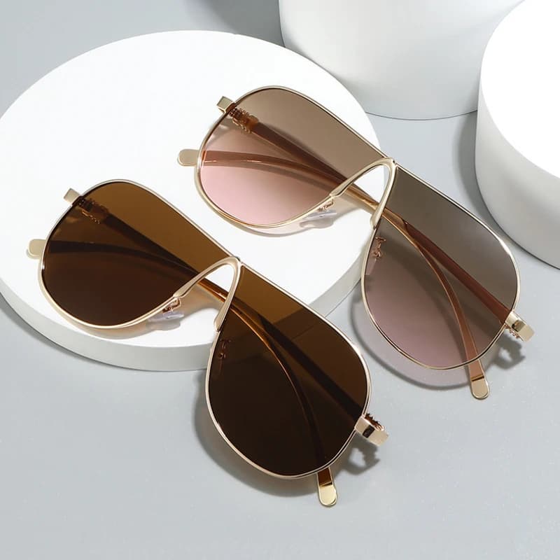 Quality Smae Ins Stars Aviation Sunglasses Women Flat Top Streamline Luxury Metal Sun Glasses UV400 Europe Fashion Shades